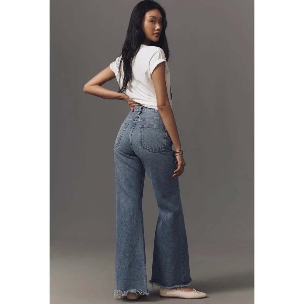 Frame The‎ Lax Mid-Rise Relaxed Flare Jeans Alderton Raw Fray Size 29 NWT NEW
